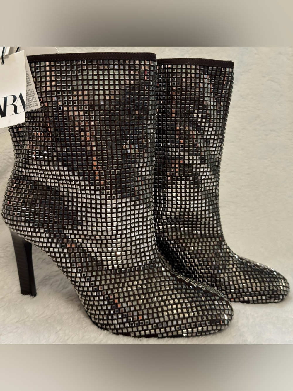 ZARA NWT Crystal Rhinestone Square Toe Heeled Ankle Boots EU 39/8